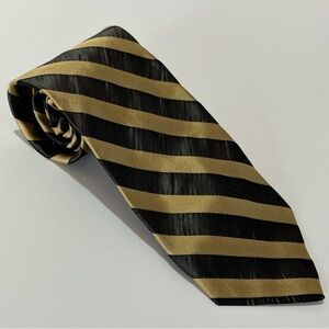 Vintage Handmade Silk Tie | Black Gold Stripe | 3 1/4” Classic | Banker Lawyer